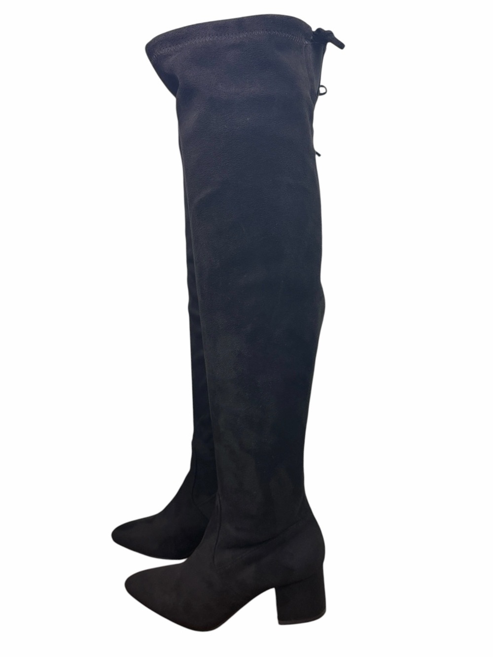 Top Moda Black Knee High Boots Size 6 Pointed Toe Block Heel Stretch - Picture 6 of 16